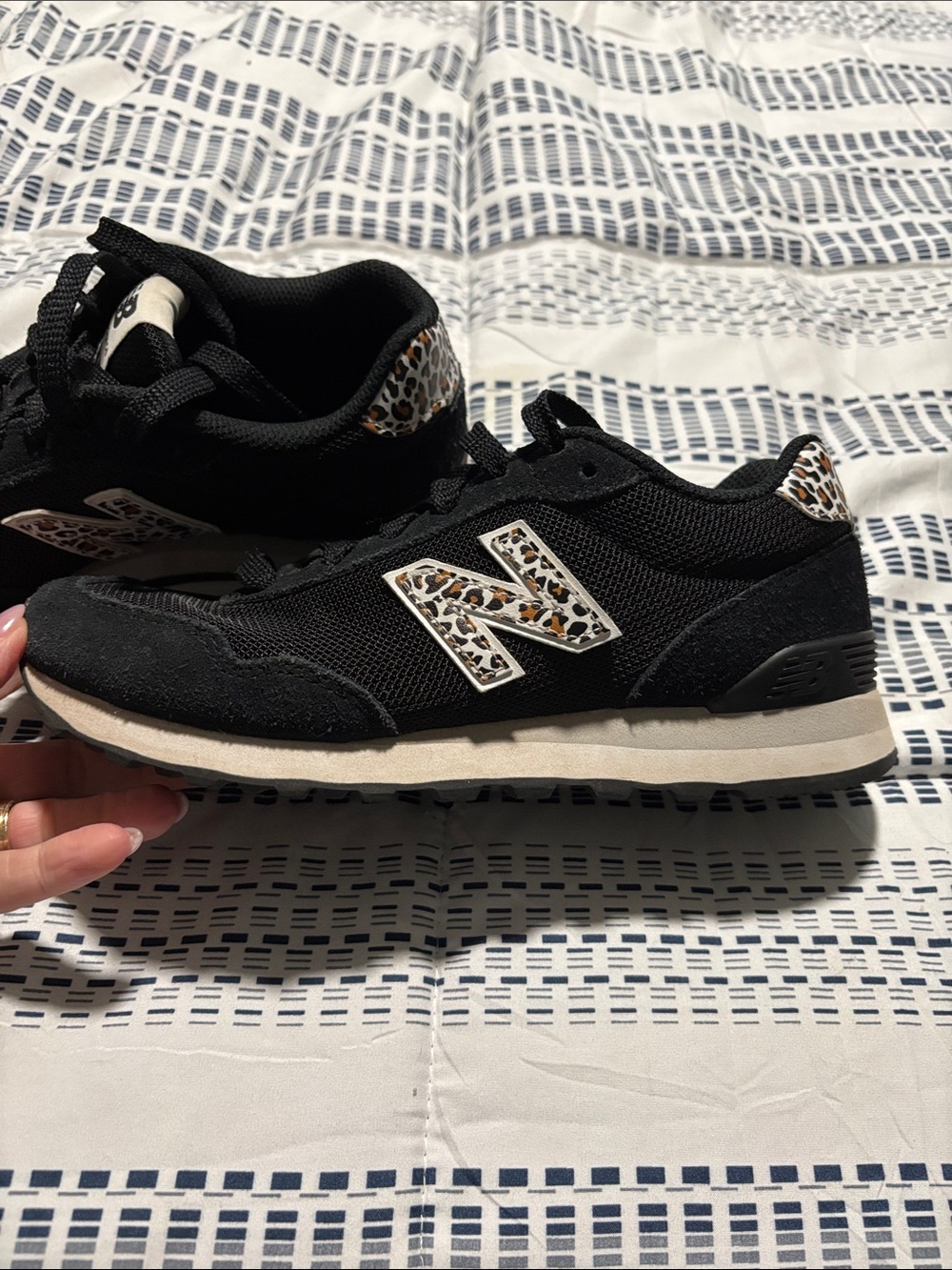 New Balance Black Sneakers with Leopard Logo Accents